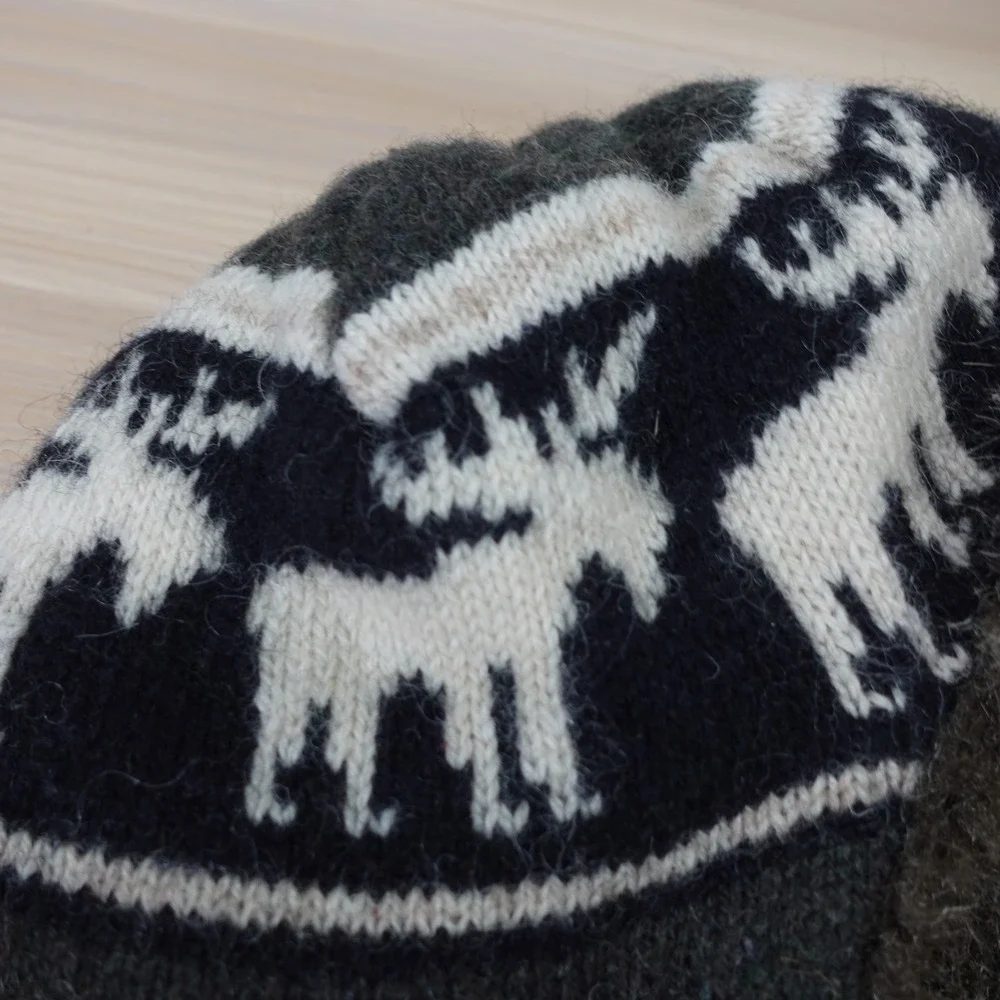 Trapper Hat Kids Green Reindeer Wool Aviator Faux Fur Trim Winter BLACK RIVET
